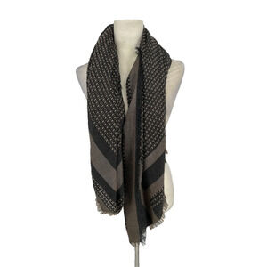 Vince Camuto Blanket Square Scarf Brown Black Basket Weave Fringe 46x48"